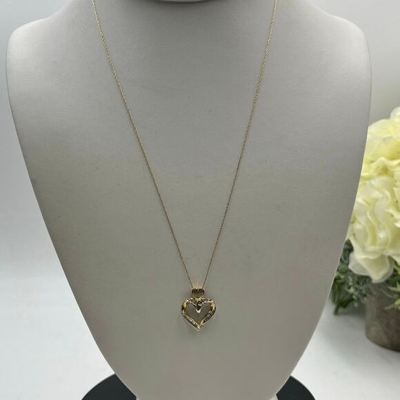 JWBR Vintage 10K Yellow Gold and Diamond Open Heart Love Pendant Necklace - Picture 1 of 12